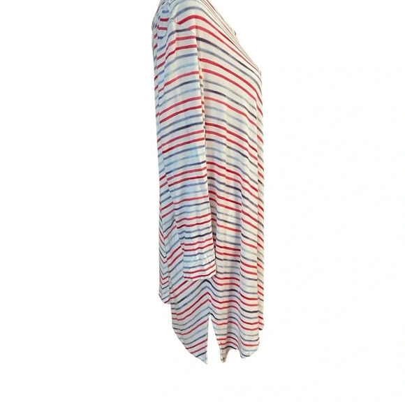 J Jill Knit Top Womens XL Red Gray Chevron Stripe Boat Neck Coastal Tunic Boxy - Picture 5 of 13